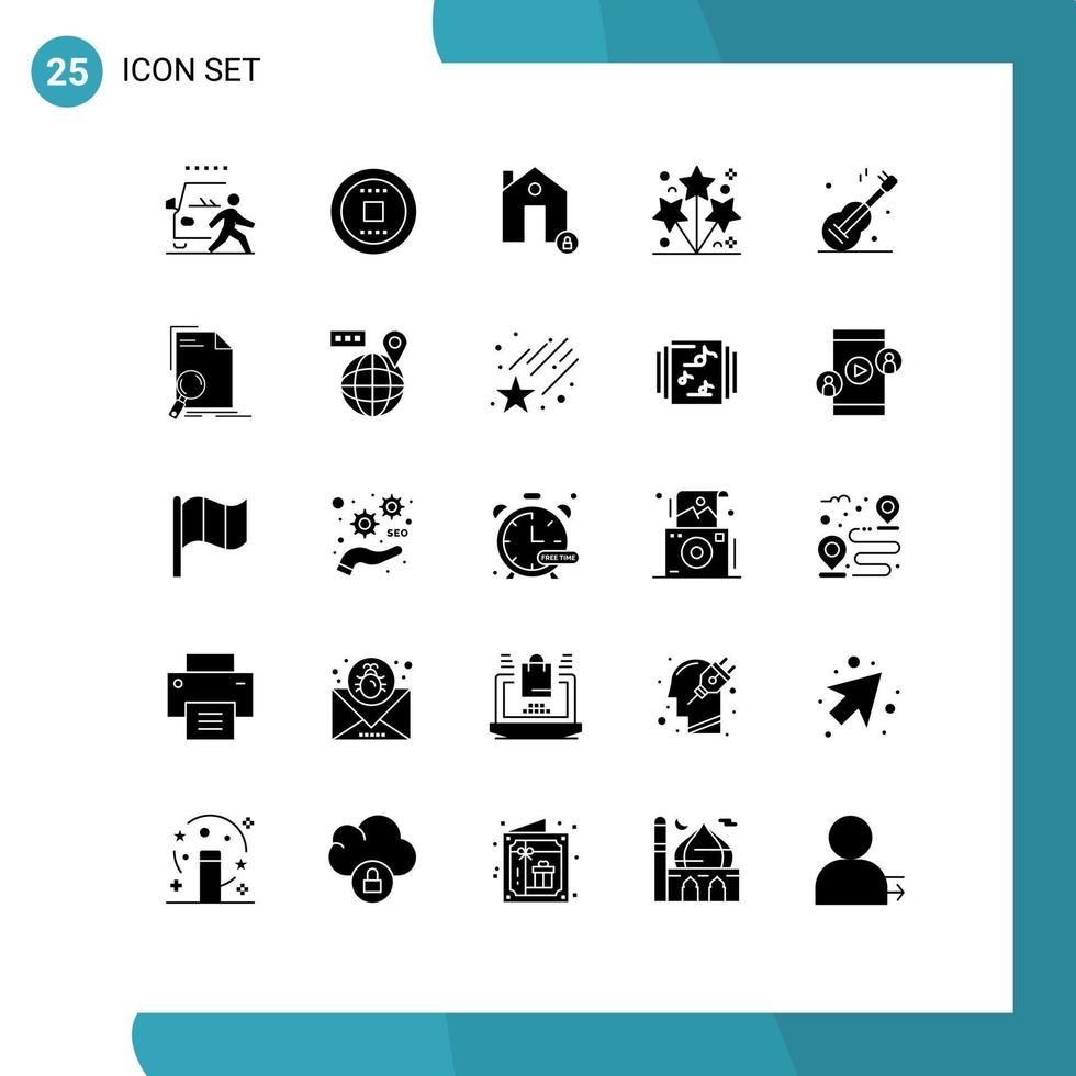 25 Universal Solid Glyphs Set for Web and Mobile Applications spark light track firework lock Editable Vector Design Elements