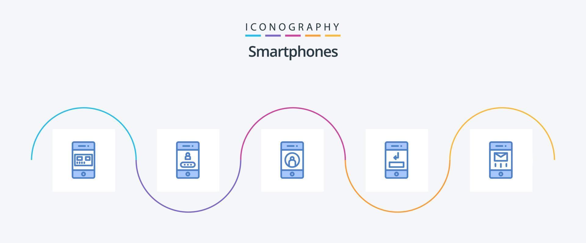 paquete de iconos de 5 teléfonos inteligentes azul que incluye teléfono. llamada. seguridad. flechas móvil vector