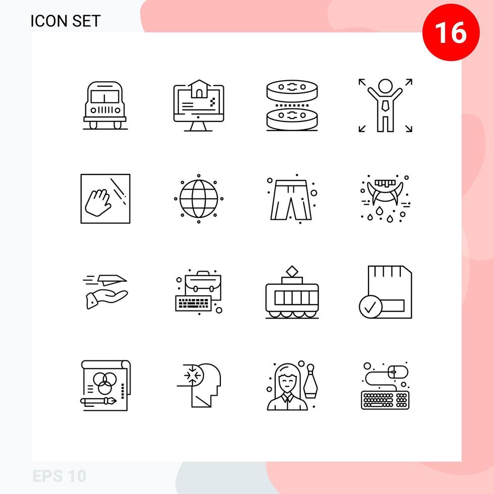 16 Universal Outlines Set for Web and Mobile Applications housekeeping clean biology cleaning man Editable Vector Design Elements