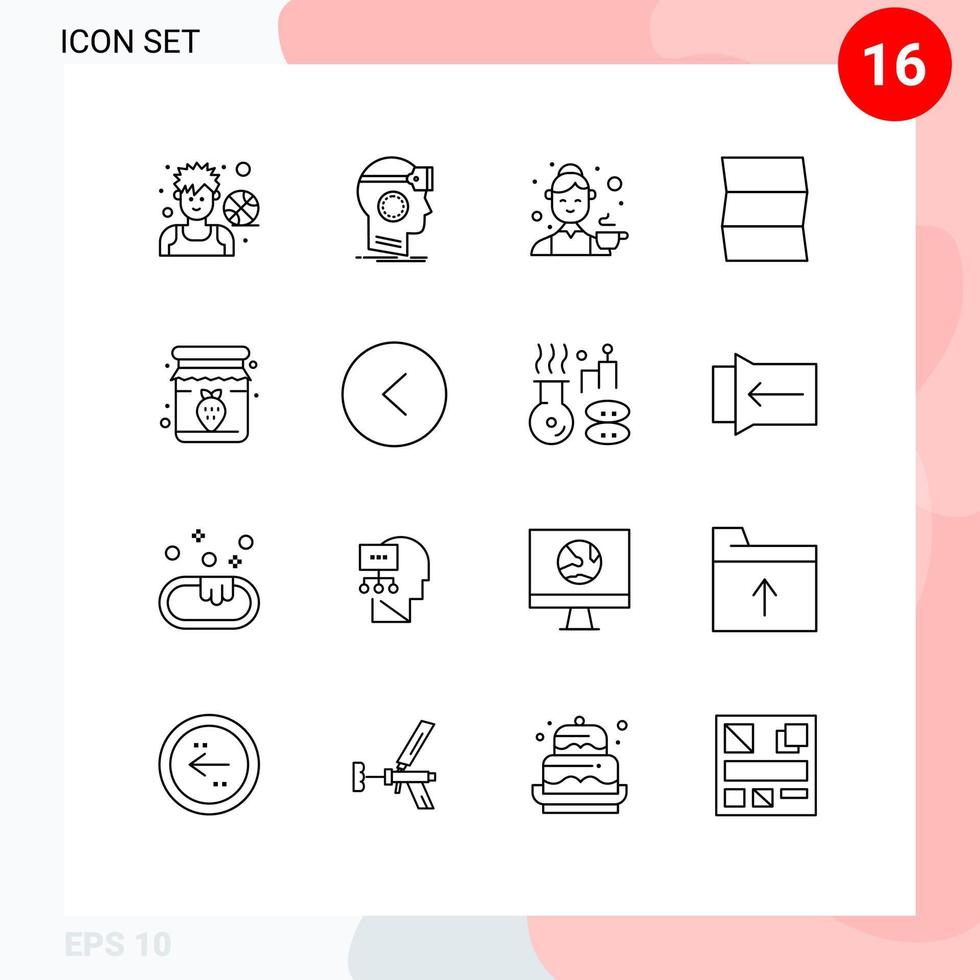 Group of 16 Modern Outlines Set for travel location reality tea female Editable Vector Design Elements