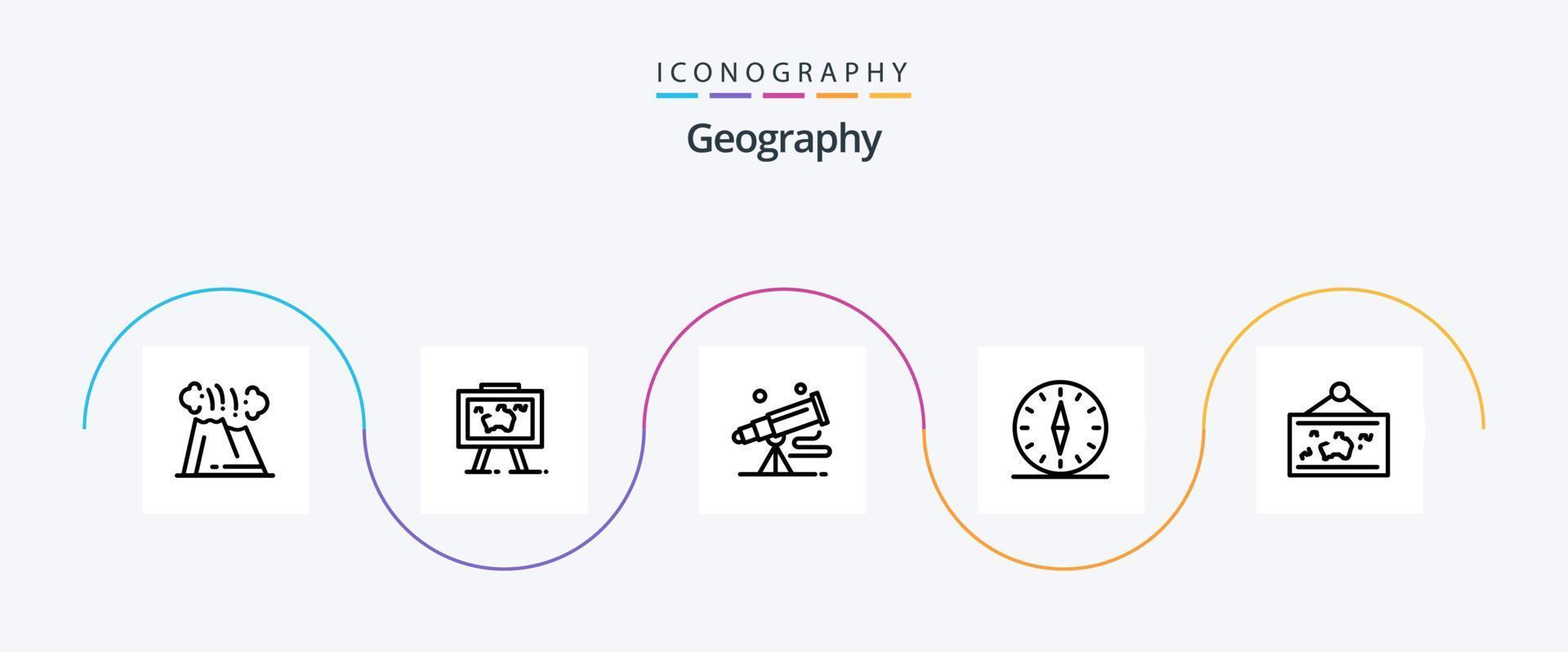 Geo Graphy Line 5 Icon Pack Including direction. gps. photo. space. telescope vector