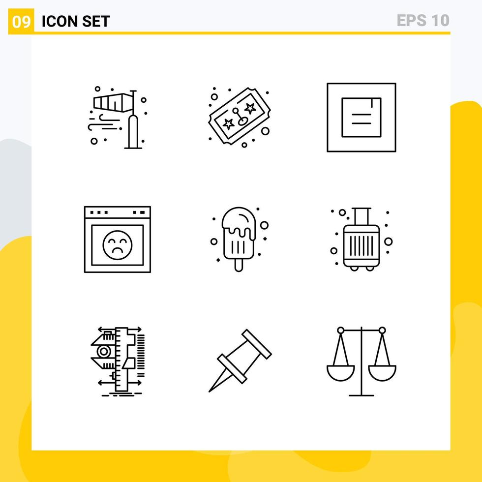 9 Universal Outlines Set for Web and Mobile Applications ice cream website joystick page browser Editable Vector Design Elements