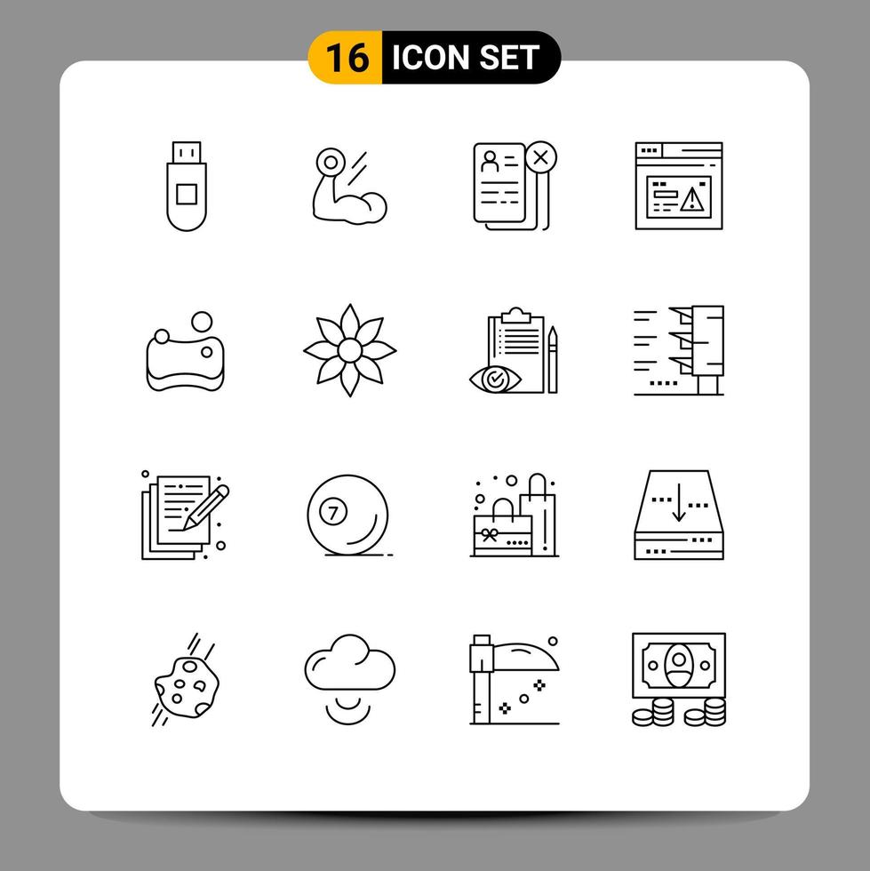Modern Set of 16 Outlines Pictograph of alert web business page resume Editable Vector Design Elements
