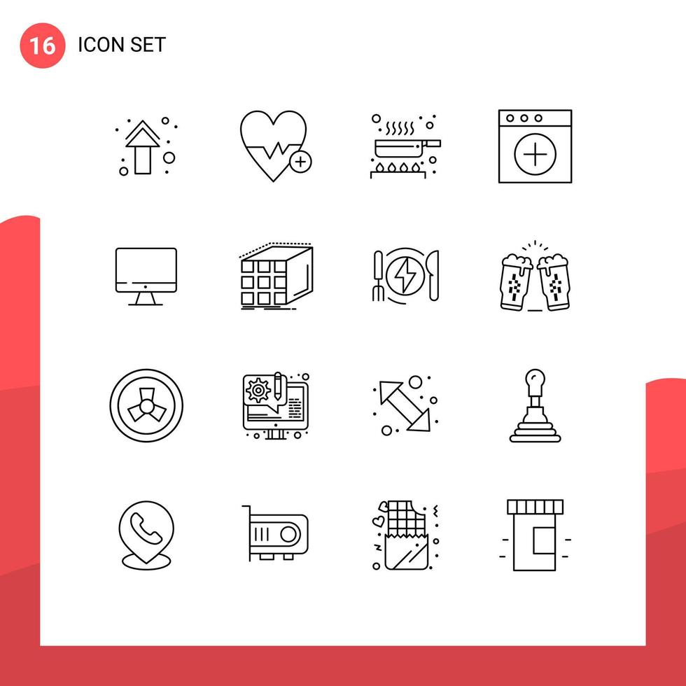 Stock Vector Icon Pack of 16 Line Signs and Symbols for monitor new plus mac kitchen Editable Vector Design Elements
