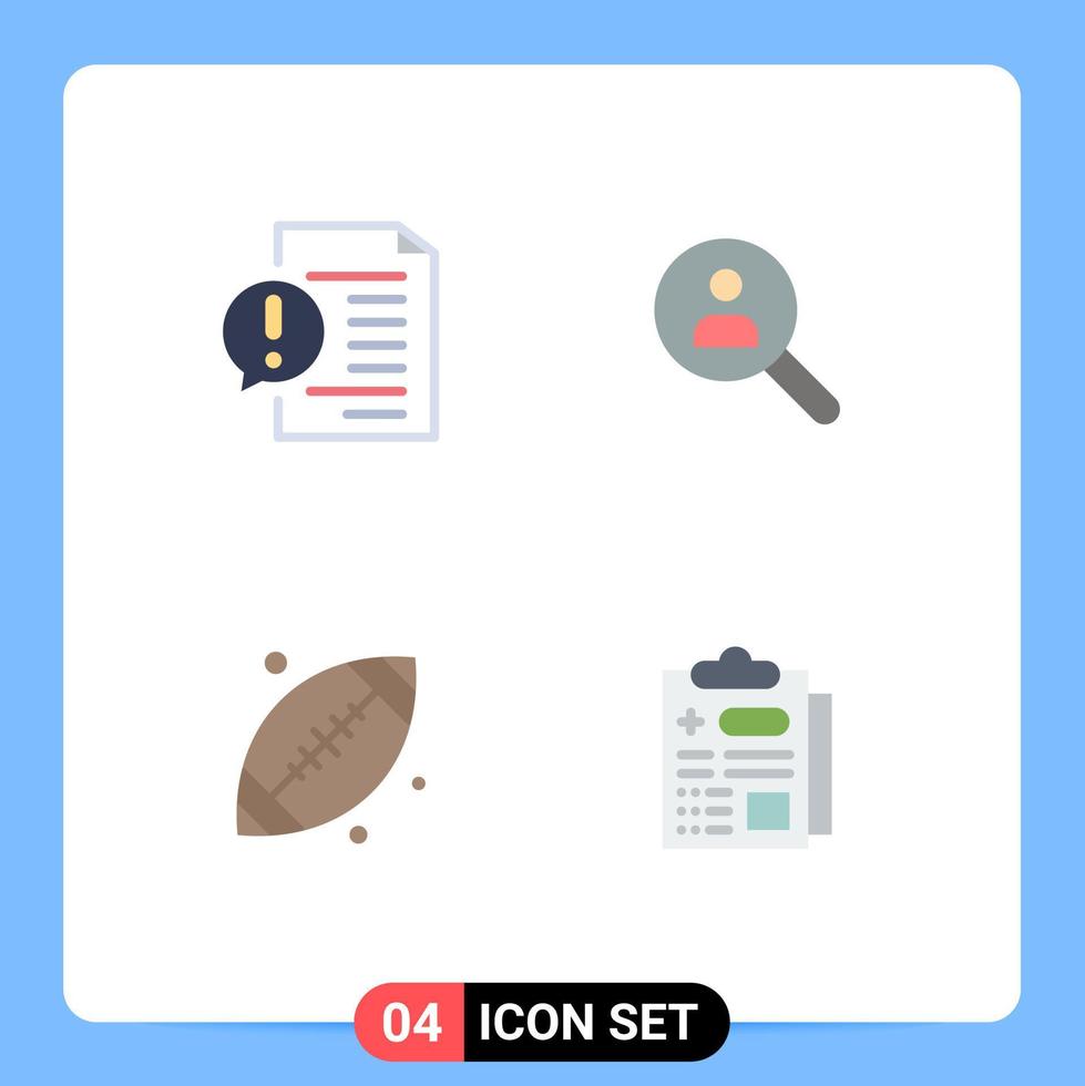 Set of 4 Commercial Flat Icons pack for communication search faq find footbal Editable Vector Design Elements