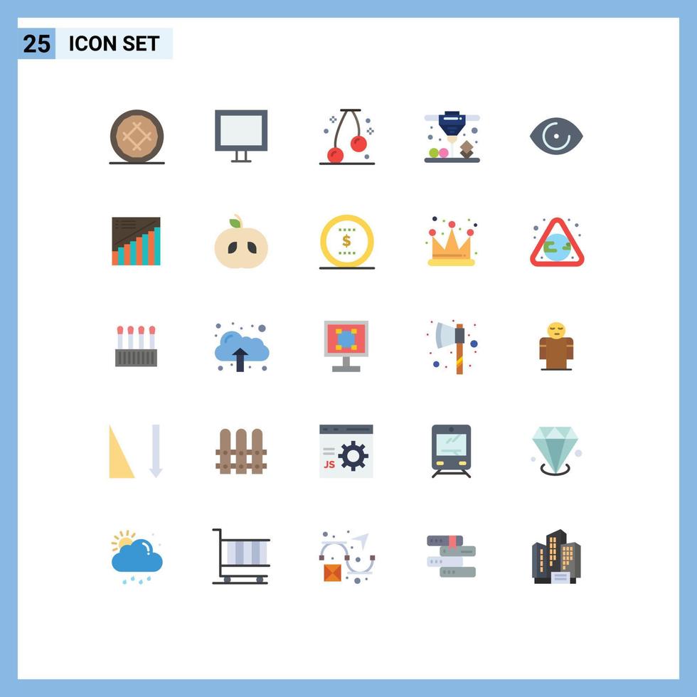 Pack of 25 Modern Flat Colors Signs and Symbols for Web Print Media such as human eye tv laser sintering printing Editable Vector Design Elements