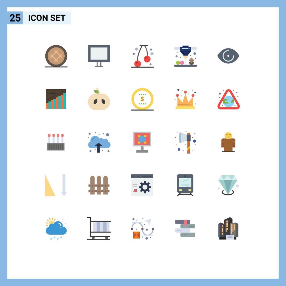 paquete de 25 signos y símbolos modernos de colores planos para medios de impresión web, como la sinterización láser de televisión humana, la impresión de elementos de diseño de vectores editables