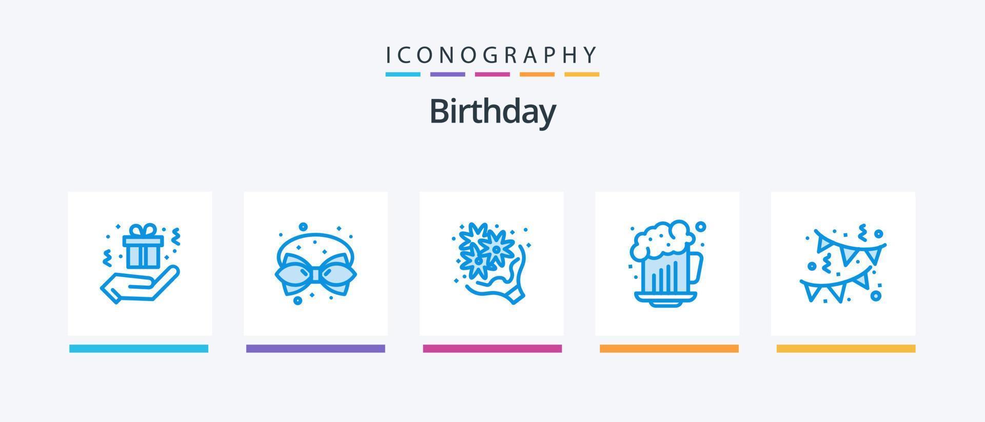 Birthday Blue 5 Icon Pack Including birthday. birthday. birthday. beer. romance. Creative Icons Design vector