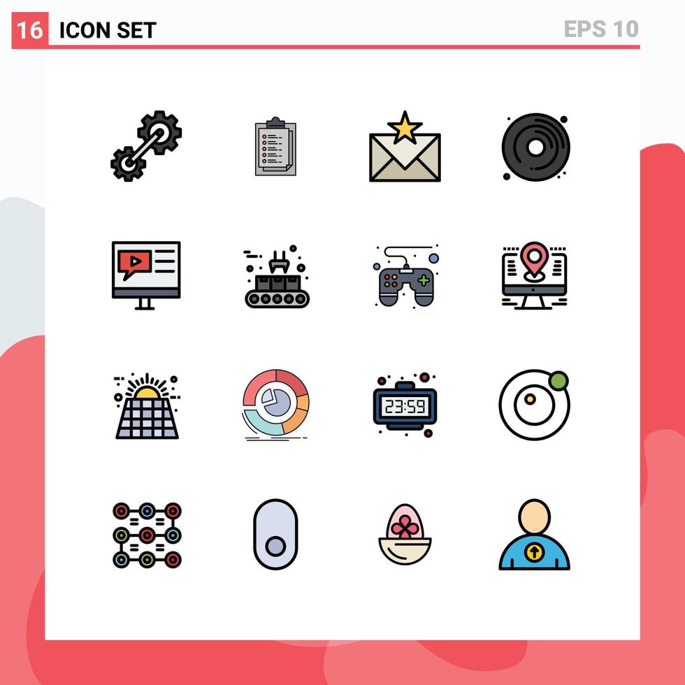 16 iconos creativos signos y símbolos modernos de educación pasatiempos comunicación dvd favoritos elementos de diseño de vectores creativos editables