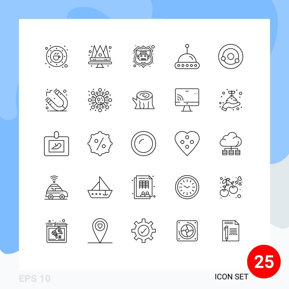 Set of 25 Modern UI Icons Symbols Signs for chemistry atom queen ufo science Editable Vector Design Elements