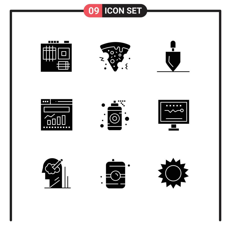 User Interface Pack of 9 Basic Solid Glyphs of spray graphic rake designer internet Editable Vector Design Elements