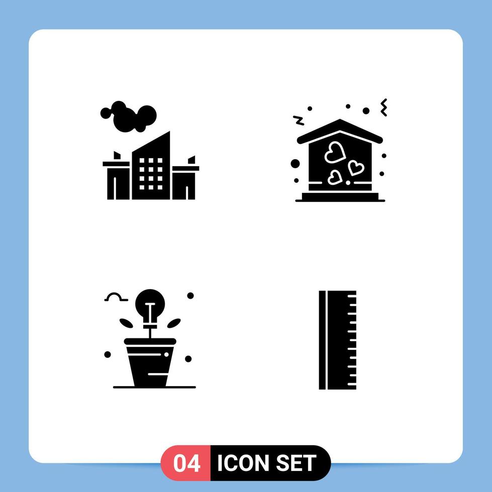 Modern Set of 4 Solid Glyphs and symbols such as factory fresh pollution love light Editable Vector Design Elements