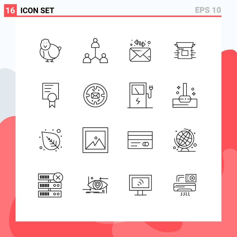 Pictogram Set of 16 Simple Outlines of education release envelope product business Editable Vector Design Elements