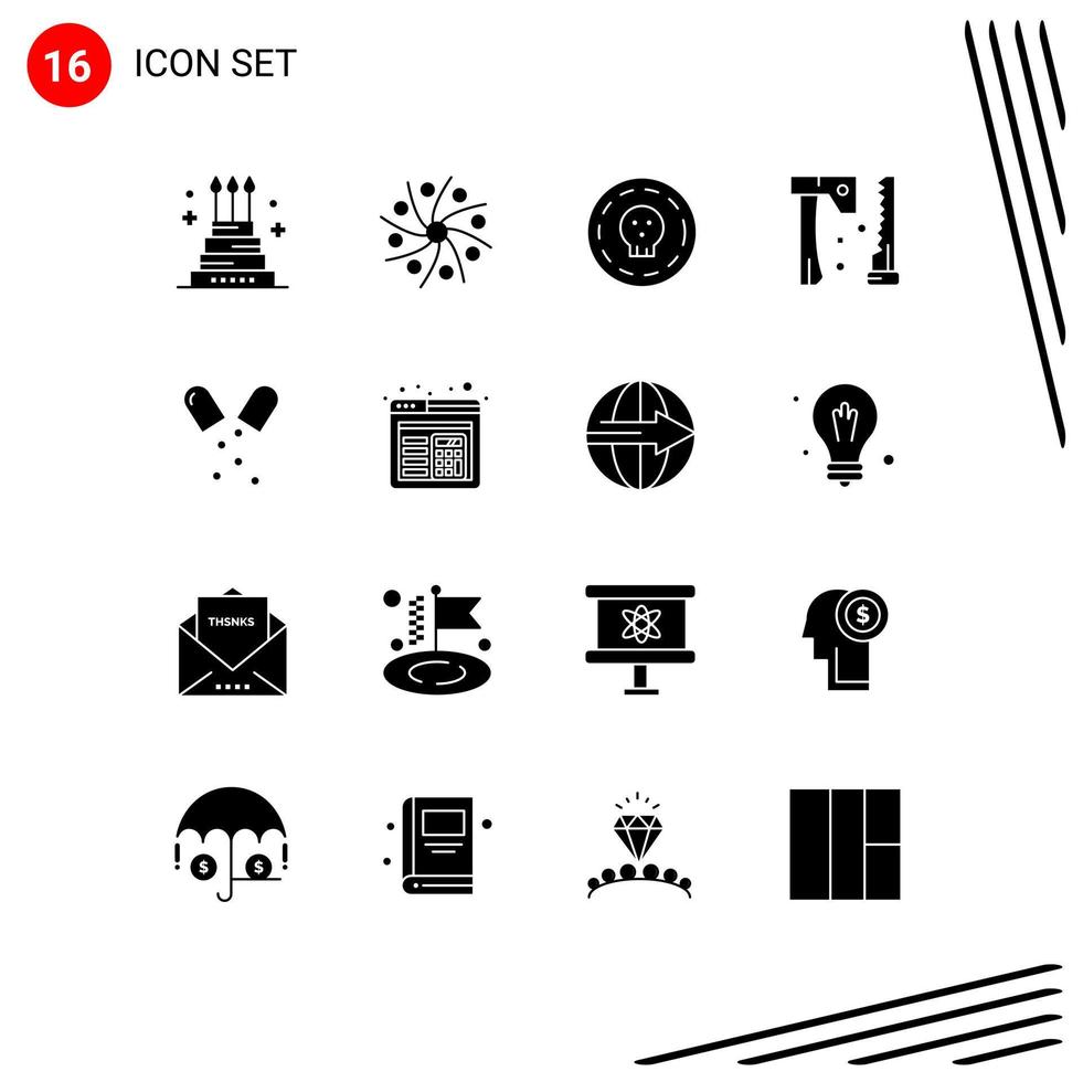 Pictogram Set of 16 Simple Solid Glyphs of tools construction space ax halloween Editable Vector Design Elements