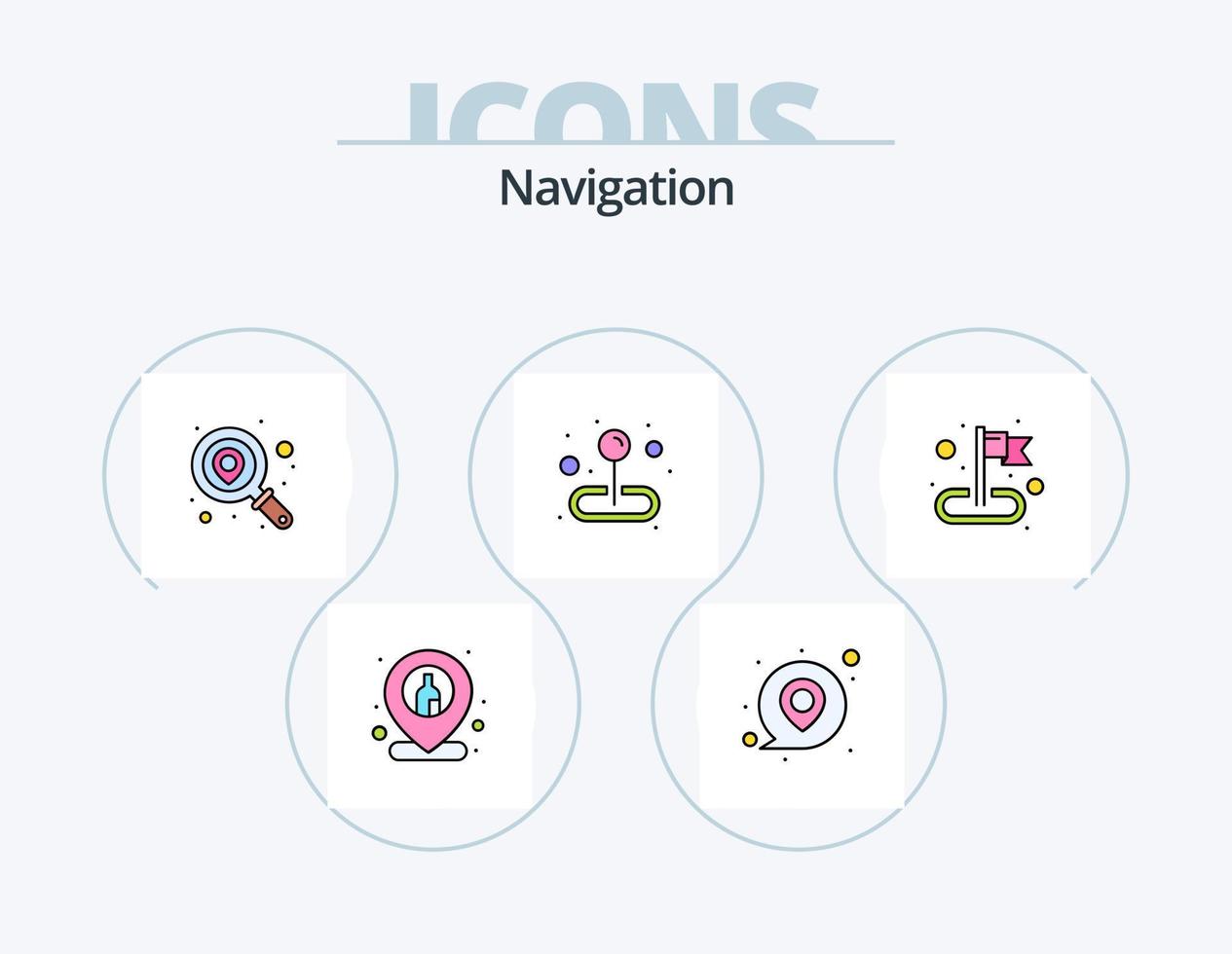 paquete de iconos llenos de línea de navegación 5 diseño de iconos. punto. alfiler. localización. mapa. Universidad vector