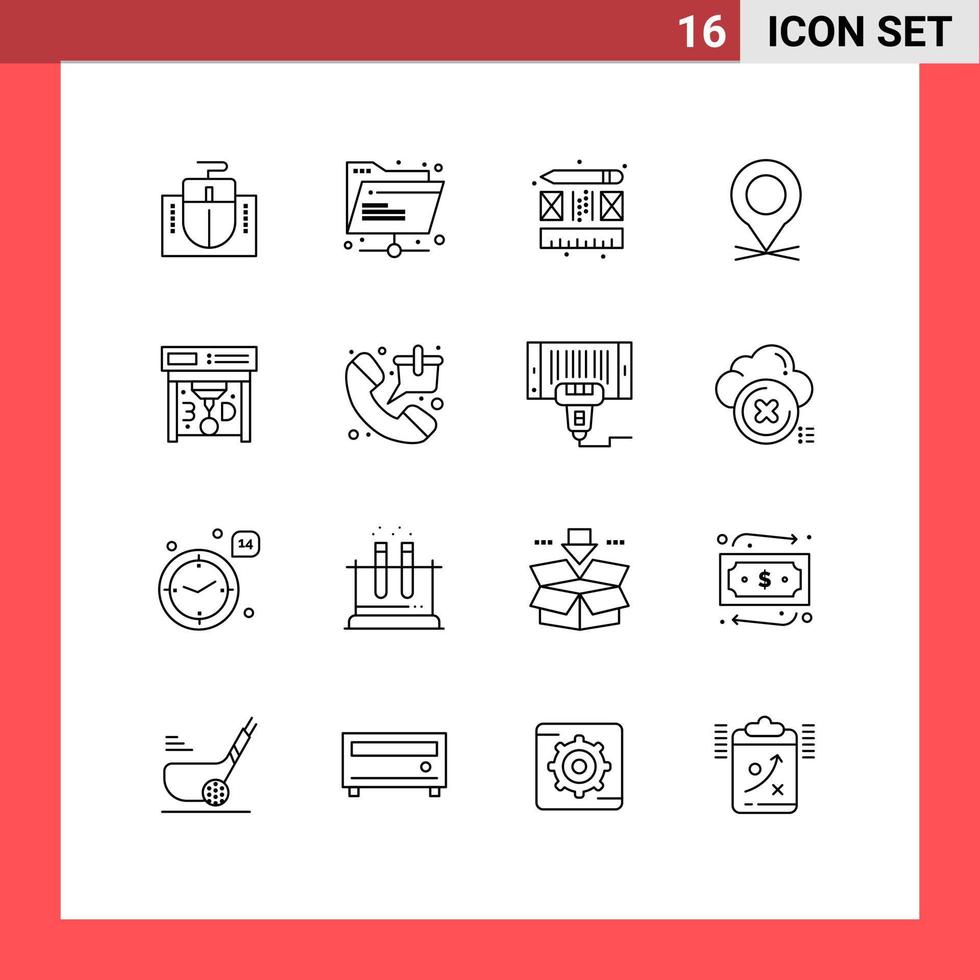 16 Thematic Vector Outlines and Editable Symbols of printing printing creative pin map Editable Vector Design Elements