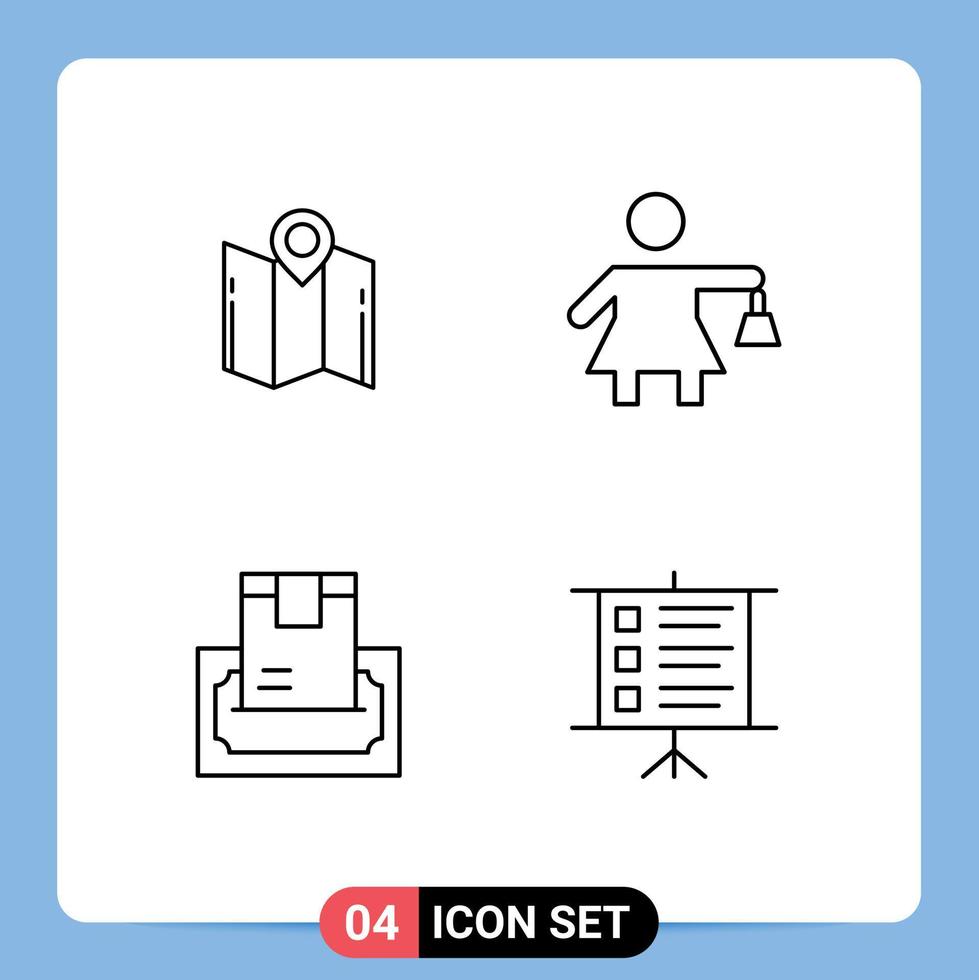 Set of 4 Modern UI Icons Symbols Signs for map cash navigation shopping money Editable Vector Design Elements