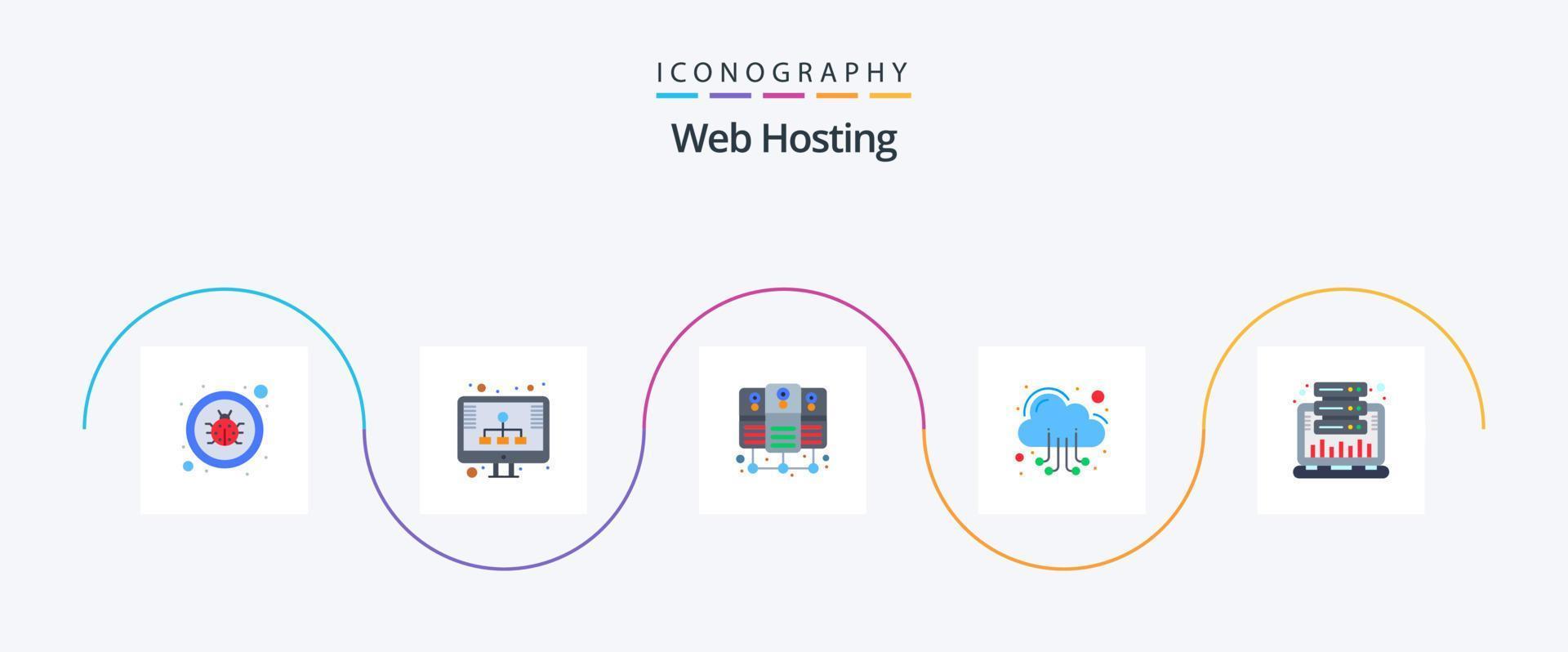 Web Hosting Flat 5 Icon Pack Including hosting. analysis. database server. web. hosting vector