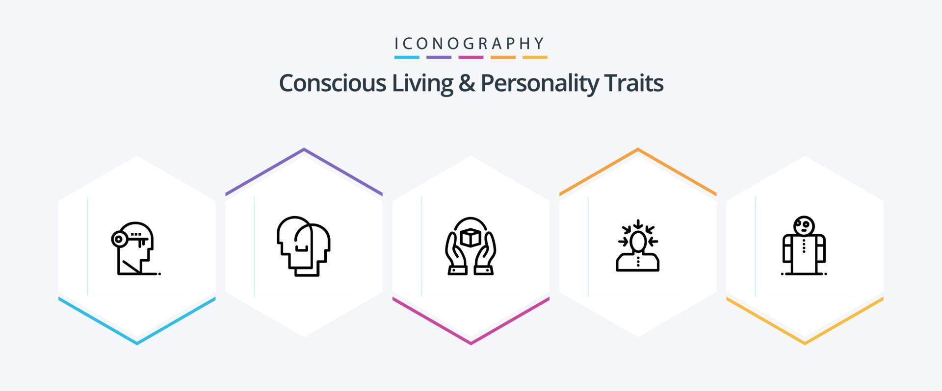 vida consciente y rasgos de personalidad paquete de iconos de 25 líneas, incluido el humano. eligiendo sentimientos. elección. producto vector