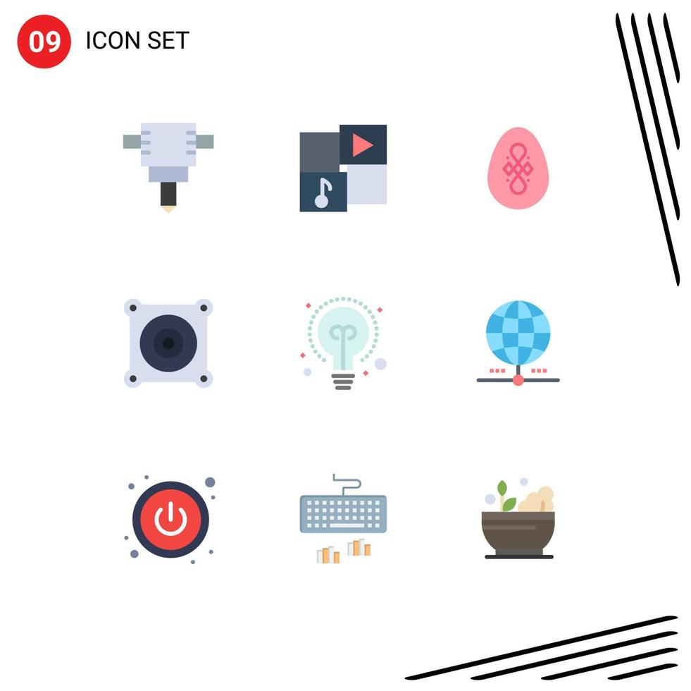 Flat Color Pack of 9 Universal Symbols of worldwide earth egg idea bulb Editable Vector Design Elements