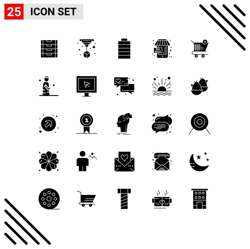Solid Glyph Pack of 25 Universal Symbols of shopping ecommerce electric cart commerce Editable Vector Design Elements