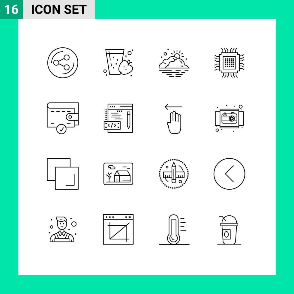 Universal Icon Symbols Group of 16 Modern Outlines of complete database day data big Editable Vector Design Elements