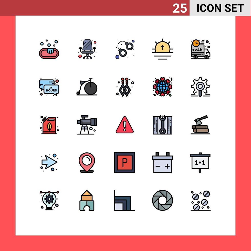Set of 25 Vector Filled line Flat Colors on Grid for truck car bandit weather sun Editable Vector Design Elements
