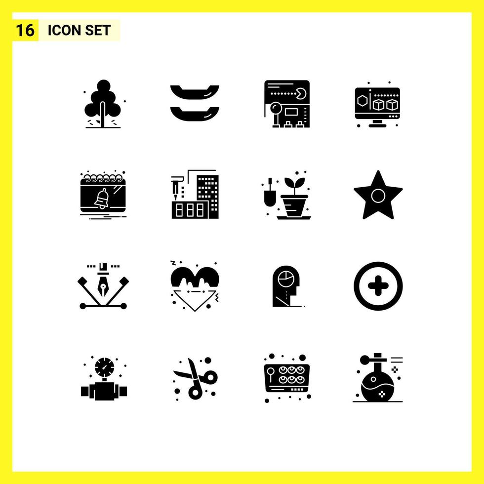 16 Thematic Vector Solid Glyphs and Editable Symbols of architecture date fun calendar computer Editable Vector Design Elements