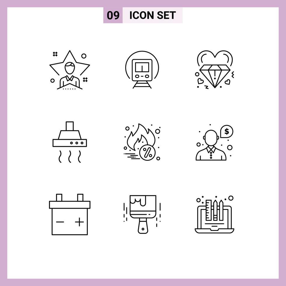 9 User Interface Outline Pack of modern Signs and Symbols of kitchen food transport drink marriage Editable Vector Design Elements