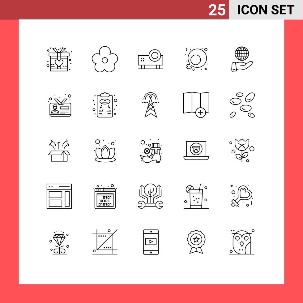 Group of 25 Lines Signs and Symbols for modern business powerpoint presentation women sign feminism Editable Vector Design Elements