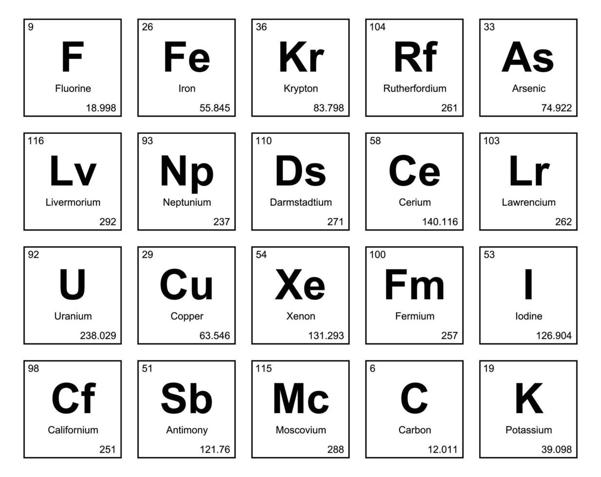 20 Preiodic table of the elements Icon Pack Design vector