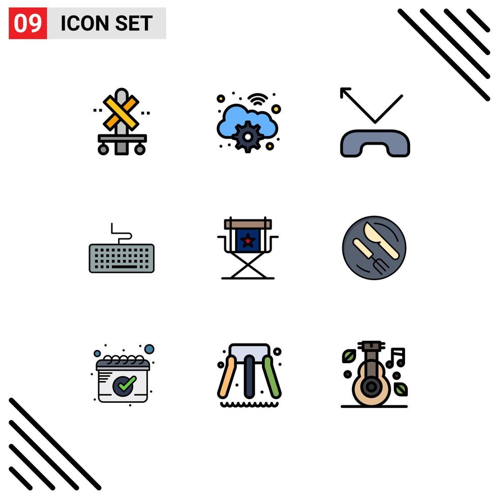 9 Filledline Flat Color concept for Websites Mobile and Apps movies chair call education keyboard Editable Vector Design Elements