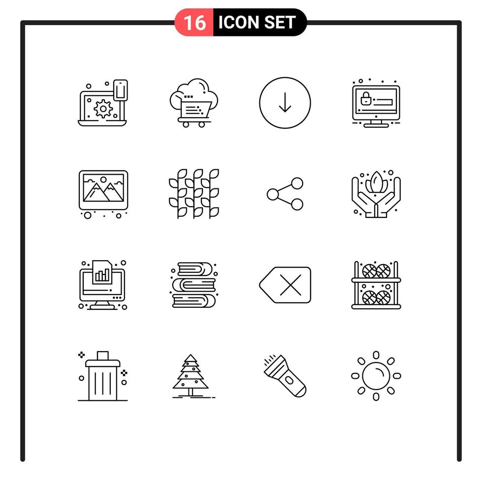 conjunto de 16 iconos de interfaz de usuario modernos símbolos signos para seguridad seo comercio electrónico contraseña descargar elementos de diseño vectorial editables vector