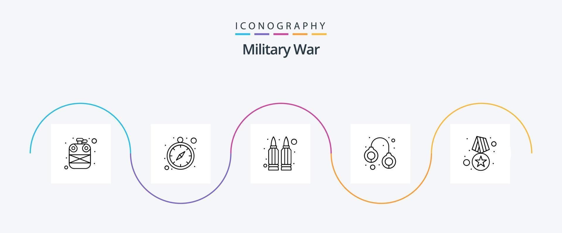 paquete de iconos de línea de guerra militar 5 que incluye insignia. fuerza. balas. diseño. ejército vector