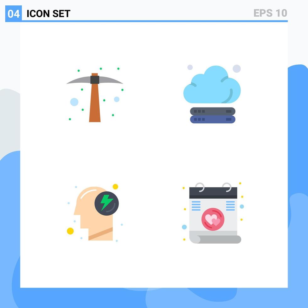Pack of 4 Modern Flat Icons Signs and Symbols for Web Print Media such as hard work mental tool storage power Editable Vector Design Elements