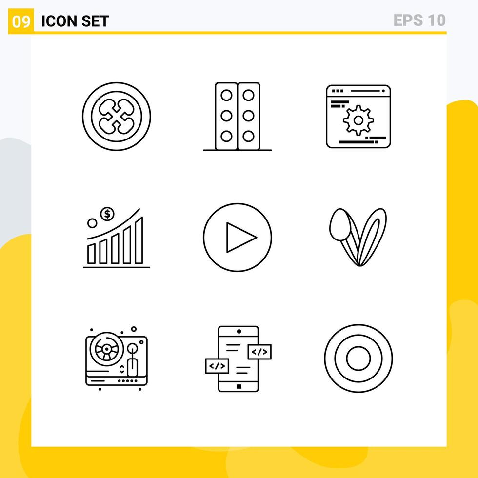 Mobile Interface Outline Set of 9 Pictograms of arrow money tray graph optimization Editable Vector Design Elements