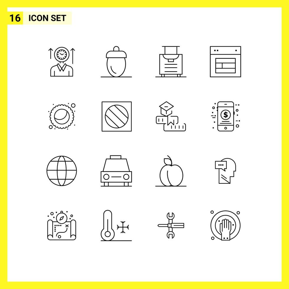 Group of 16 Modern Outlines Set for website site fruits layout travel Editable Vector Design Elements