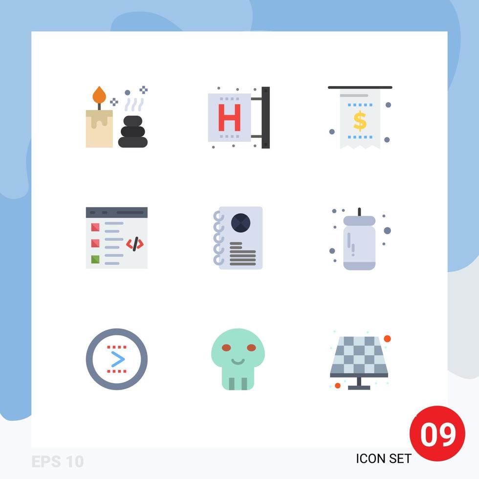 9 Thematic Vector Flat Colors and Editable Symbols of list develop bill coding payment Editable Vector Design Elements