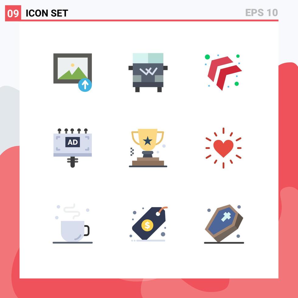 Universal Icon Symbols Group of 9 Modern Flat Colors of prize award up achievement board Editable Vector Design Elements