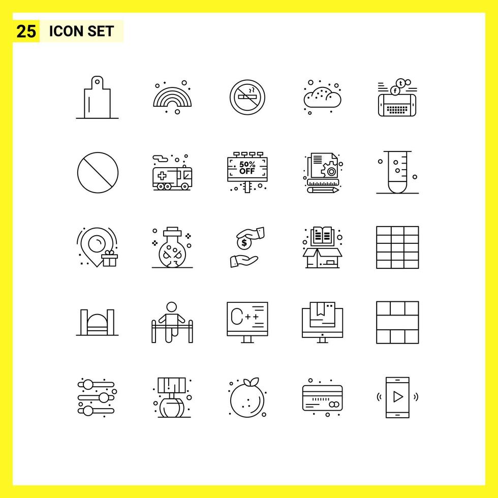 Pictogram Set of 25 Simple Lines of facebook game no mobile bun Editable Vector Design Elements