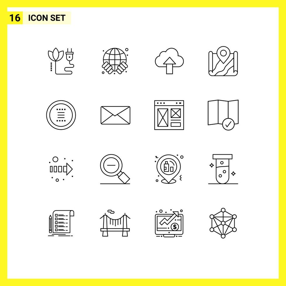 Pack of 16 creative Outlines of app google arrow location map Editable Vector Design Elements