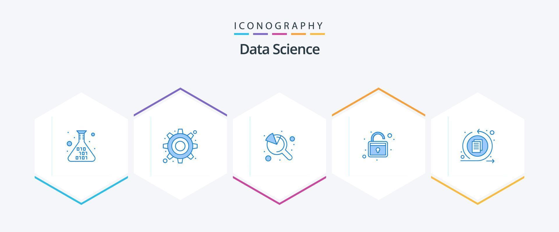 paquete de iconos azules de ciencia de datos 25 que incluye . proceso de datos buscar. interfaz. desbloquear vector