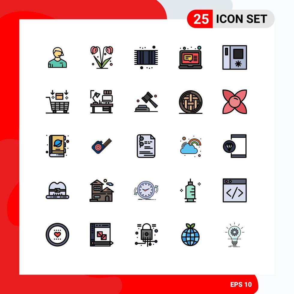 User Interface Pack of 25 Basic Filled line Flat Colors of message computer spring email mat Editable Vector Design Elements