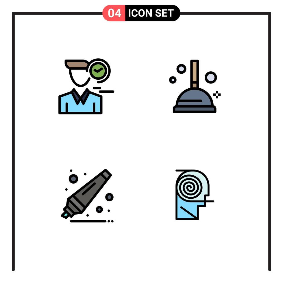 Group of 4 Modern Filledline Flat Colors Set for time education user improvement better Editable Vector Design Elements