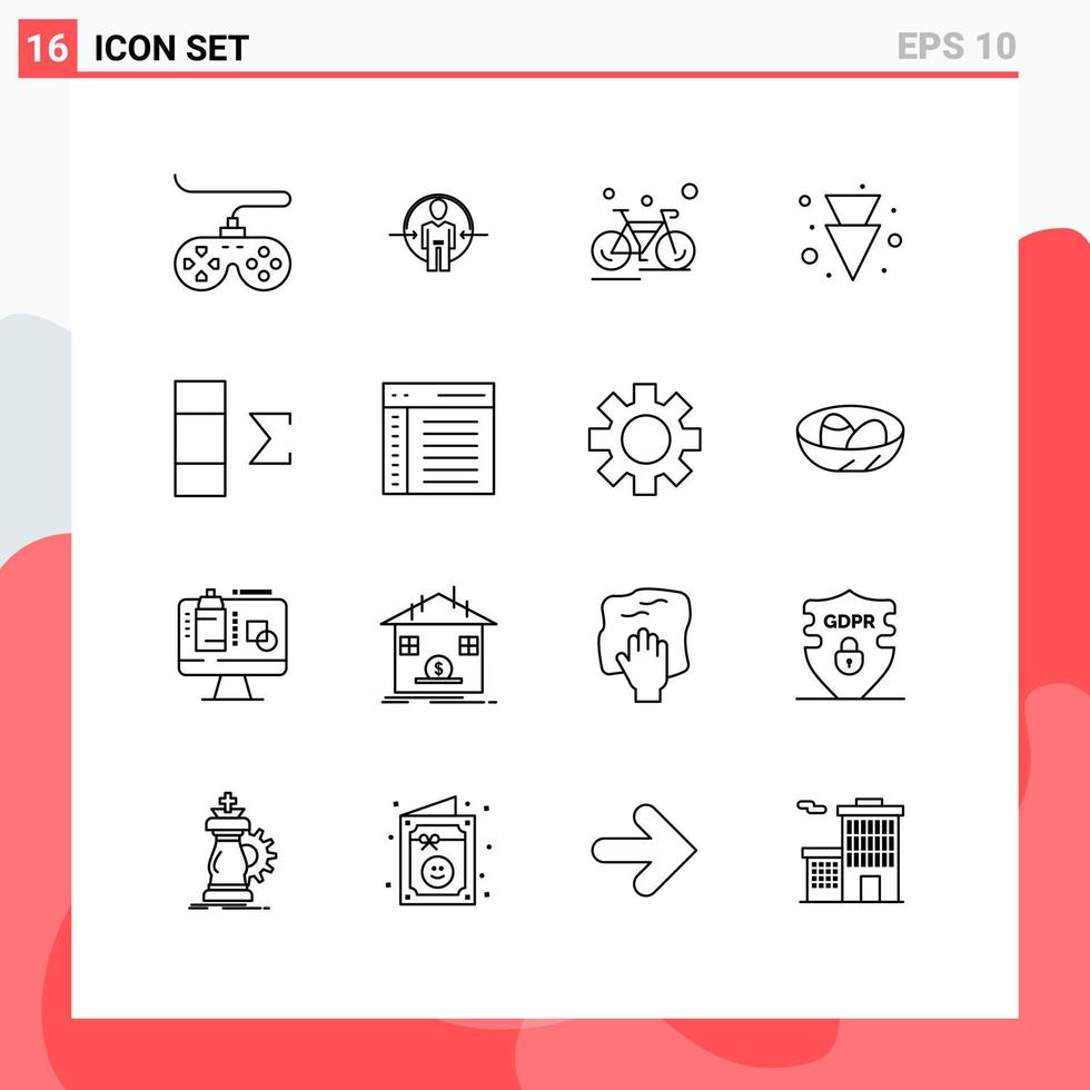 Mobile Interface Outline Set of 16 Pictograms of column down identity arrow sport Editable Vector Design Elements