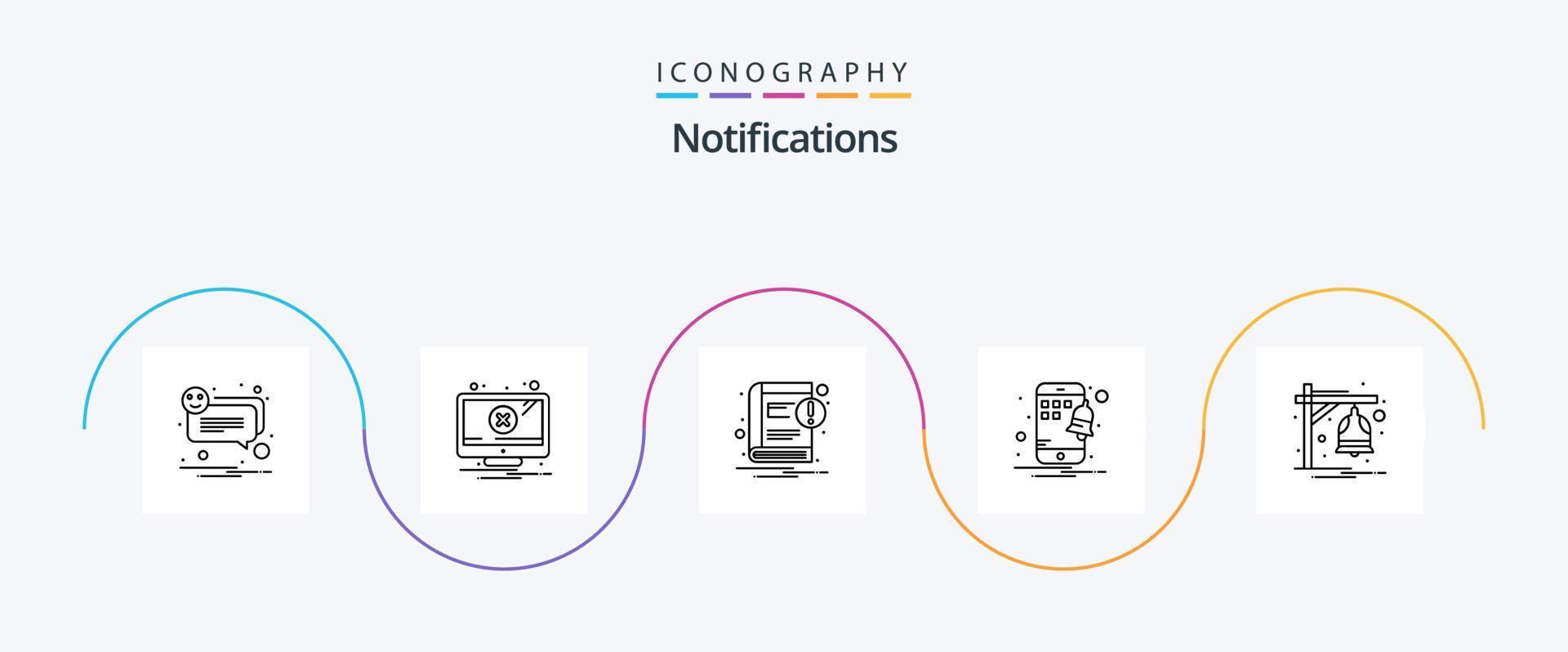 Notifications Line 5 Icon Pack Including notification. alarm. book. smartphone. mobile vector