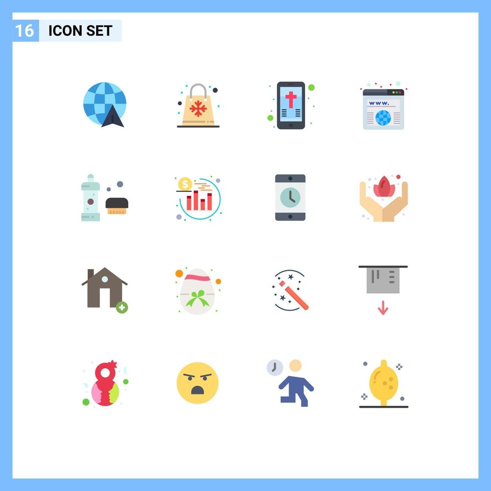 Pictogram Set of 16 Simple Flat Colors of bathroom worldwide mobile url address Editable Pack of Creative Vector Design Elements