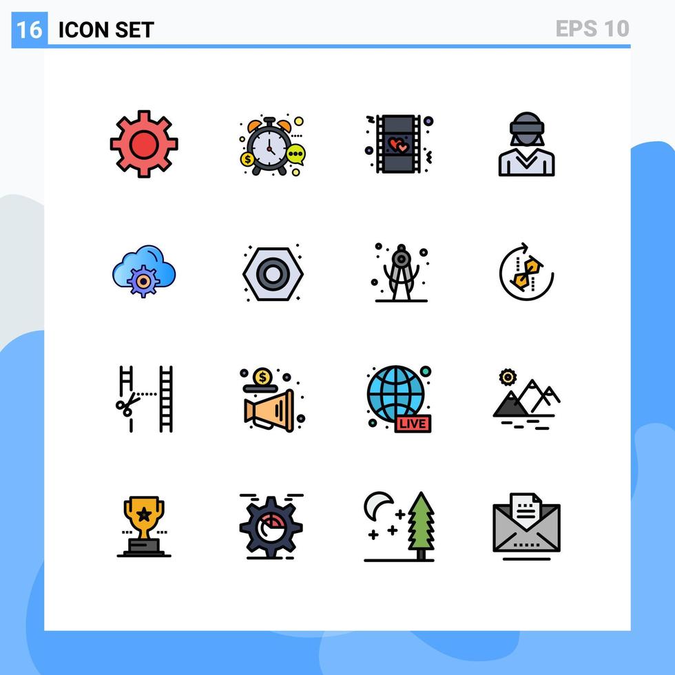 Mobile Interface Flat Color Filled Line Set of 16 Pictograms of woman reality watch motion movie Editable Creative Vector Design Elements