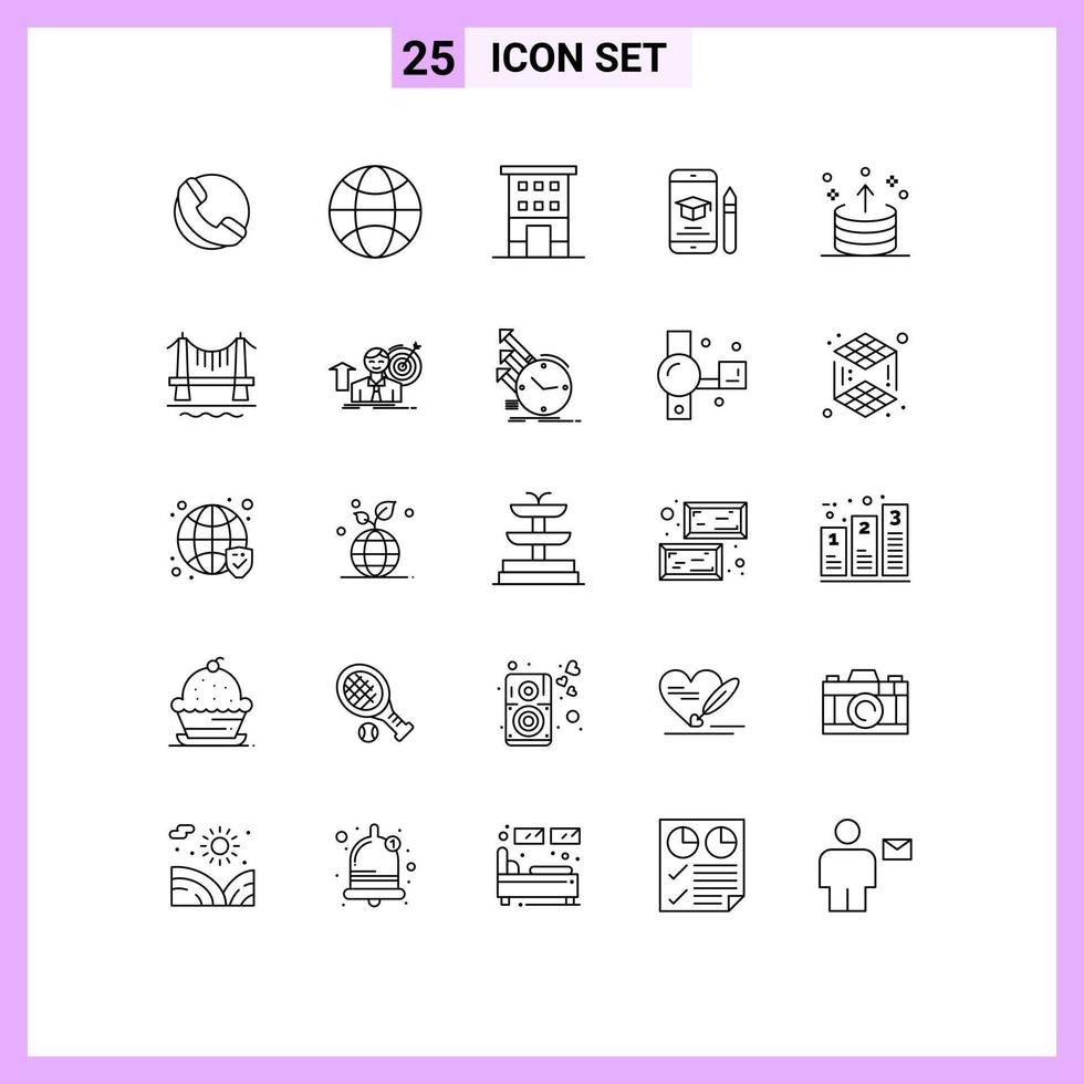 Set of 25 Modern UI Icons Symbols Signs for direction pencil house mobile education Editable Vector Design Elements