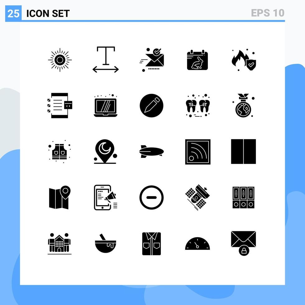 Universal Icon Symbols Group of 25 Modern Solid Glyphs of app insurance ok fire easter Editable Vector Design Elements